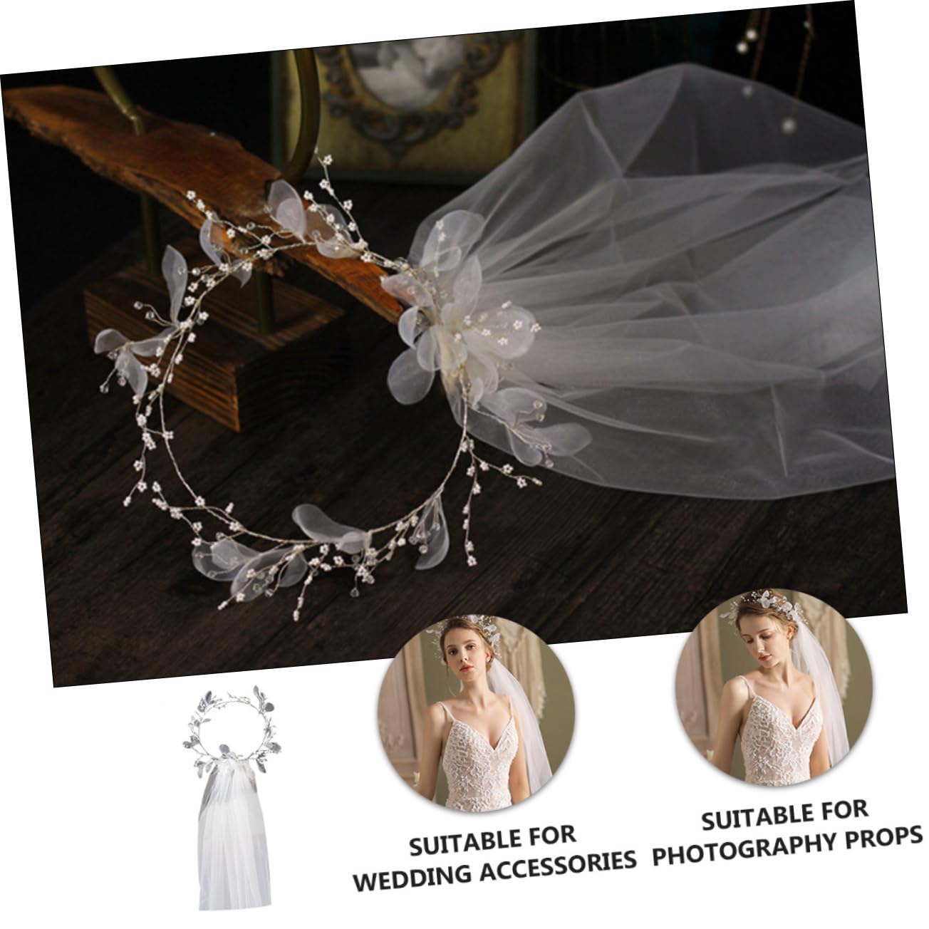 PACKOVE Brautschleier Zarter Schleier Eleganter aus Gauze mit Perlenkranz in Weiß für Brautstil bei Hochzeit für Hochzeitsfotos und Festliche Anlässe