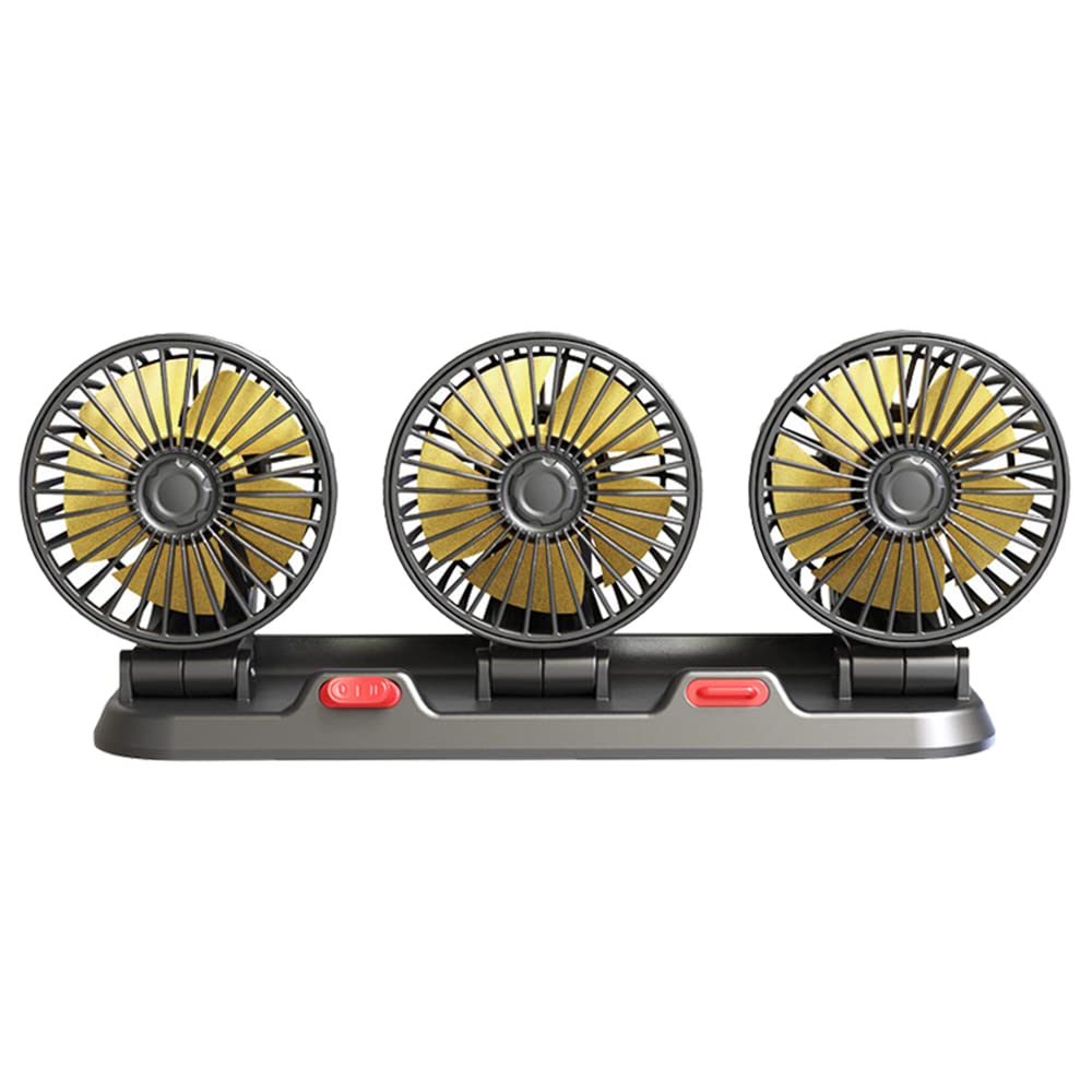 Circulateur d'air de refroidissement électrique à trois têtes Ventilateur automatique rotatif à 360° Ventilateur de refroidissement de voiture portable pour berline/SUV/RV/Bateau/Camion