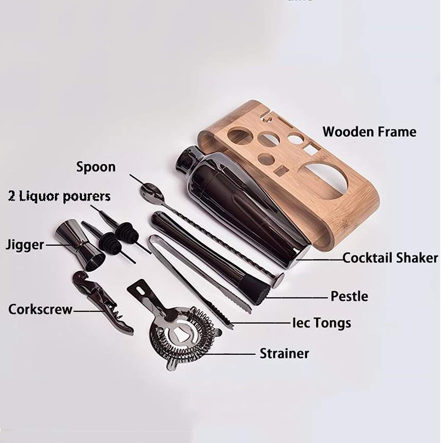 Kit Cocktail Set di Shaker per Cocktail in Acciaio Inossidabile da 10 Pezzi con Kit Barman Supporto per Bar Domestici All'aperto Shaker Cocktails Set(Black)