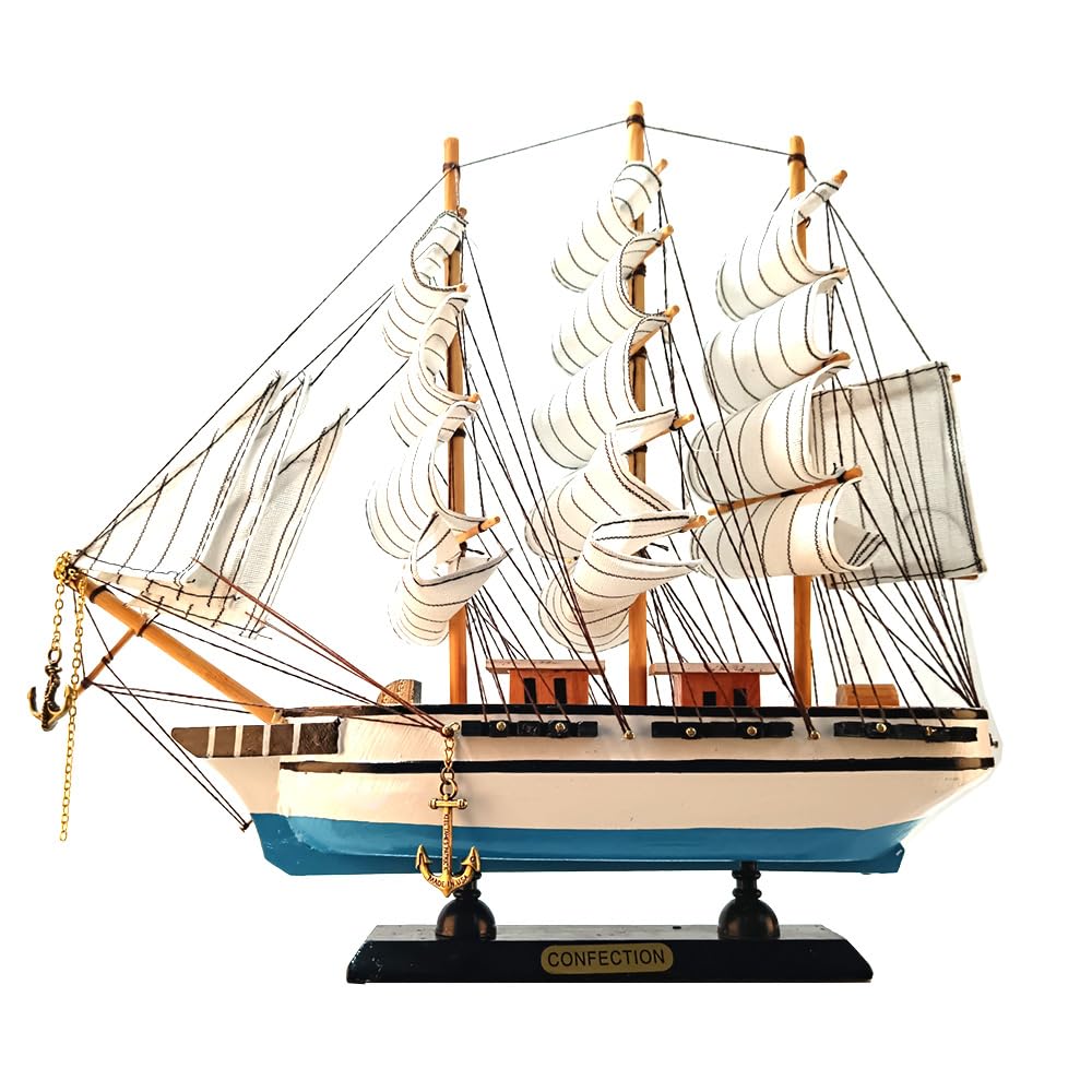 ZIJIREN Sailing Ocean Theme Mediterranean Sailing Model Suitable for Home Office Desk Wooden Sailing (Mediterranean Style Wooden Handmade Sailing) (White)