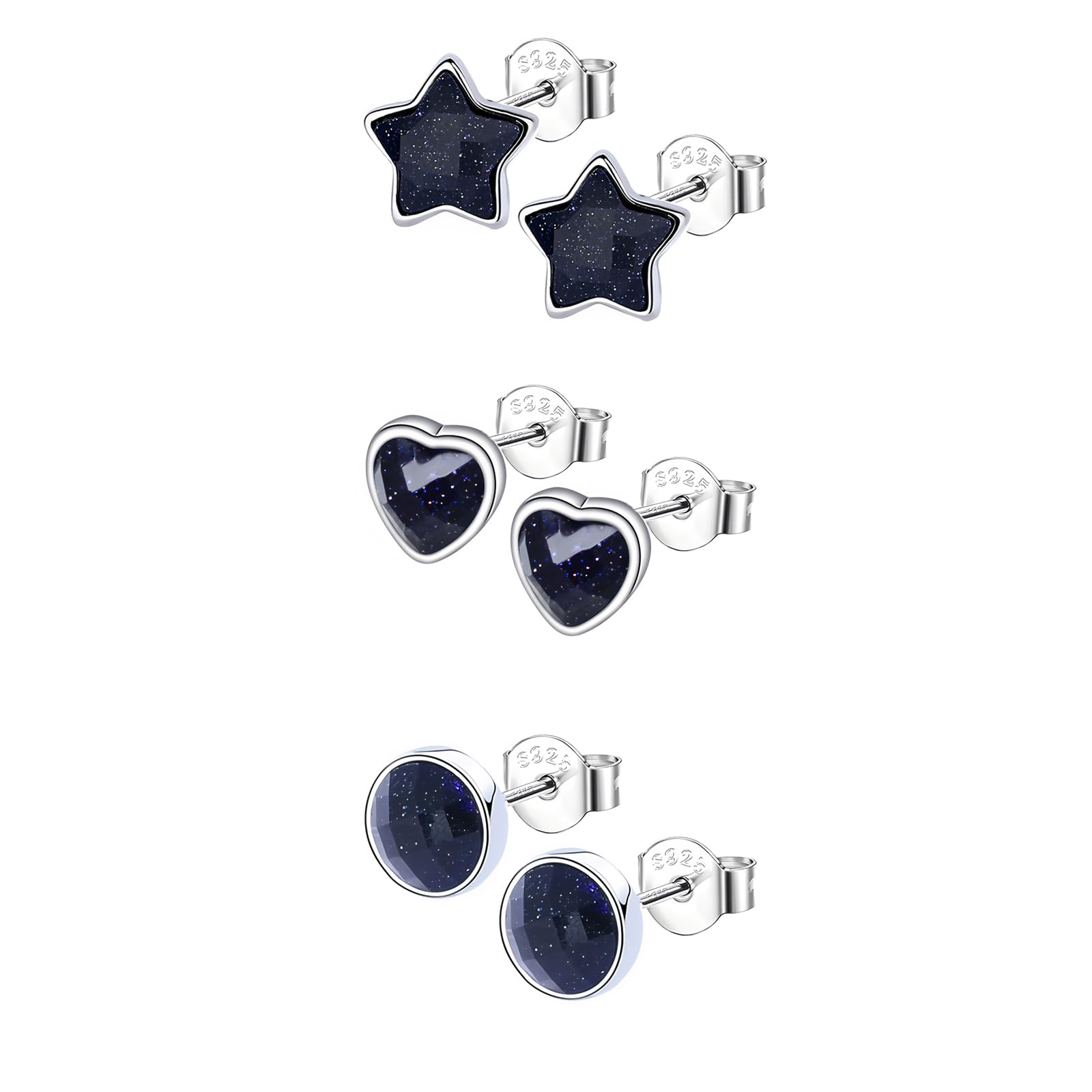 Coppia Di Orecchini A Forma Di Cuore Con Zirconi Cubici E Pietra Cz Blu Incastonati In Argento Sterling S925. Orecchini Alla Moda E Versatili Con Una Sensazione Di Alta Qualà. Adatto Per