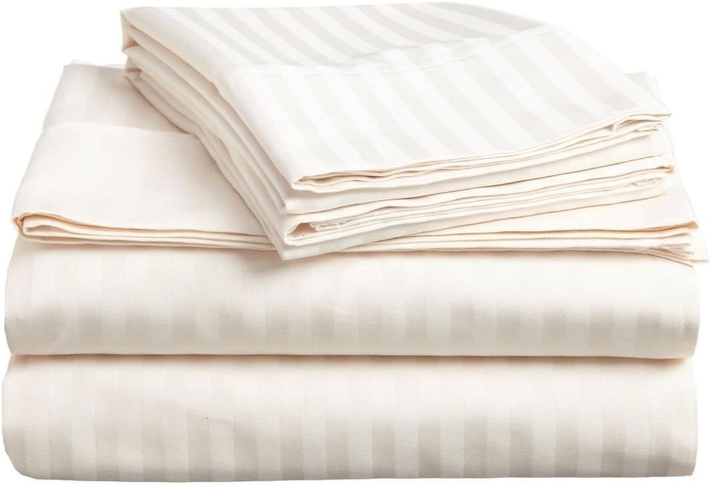 500 Thread Count Sheet Set Stripe Pattern Giza Cotton 5-Pieces Split Sheet Set for Adjustable Bed - Fits Mattress 16-18" Inch Deep Pockets (Split-King) Ivory Color