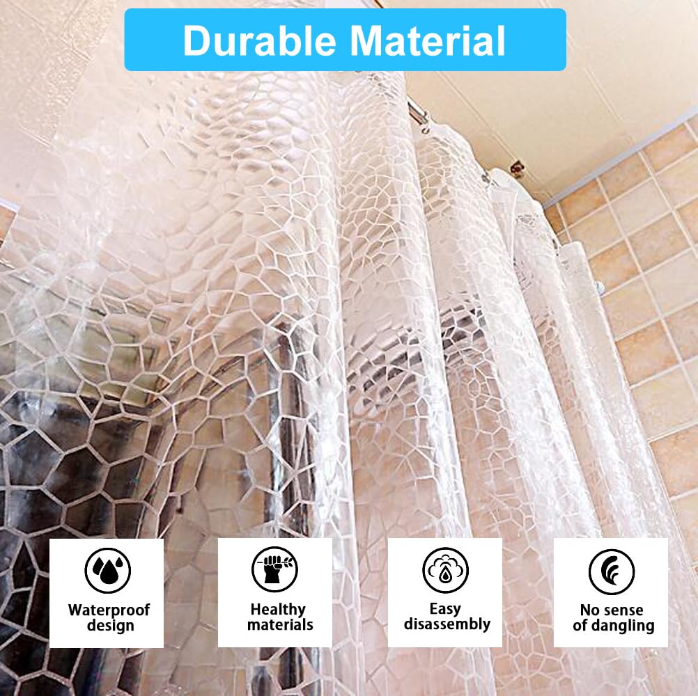 Shower Curtain Liner with 12 Plastic Hooks, 72x72 Inch Plastic Shower Curtain Liner for Shower Stall & Bathtubs, Bathroom Curtains Shower Curtain and Liner Set (Clear Cube)