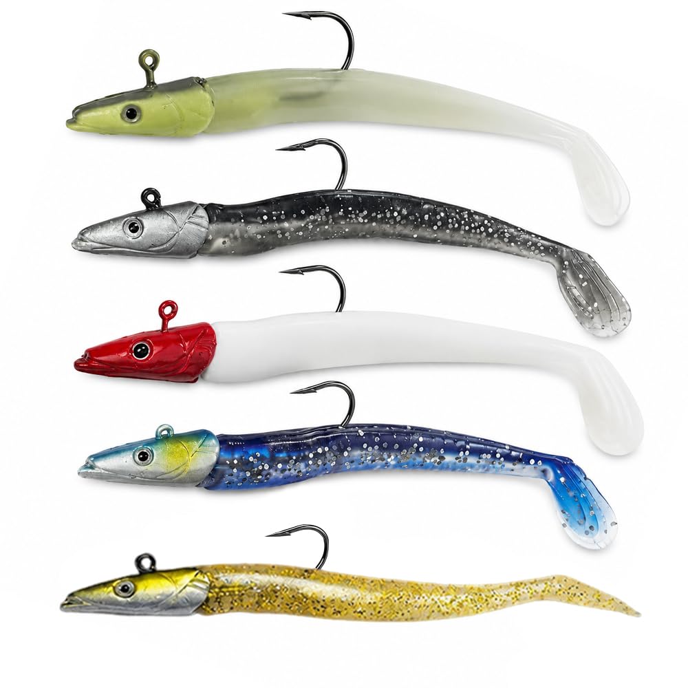 5-Pack 22g Soft Silicone Bass Fishing Lures, Weedless Sand Eel Swimbaits