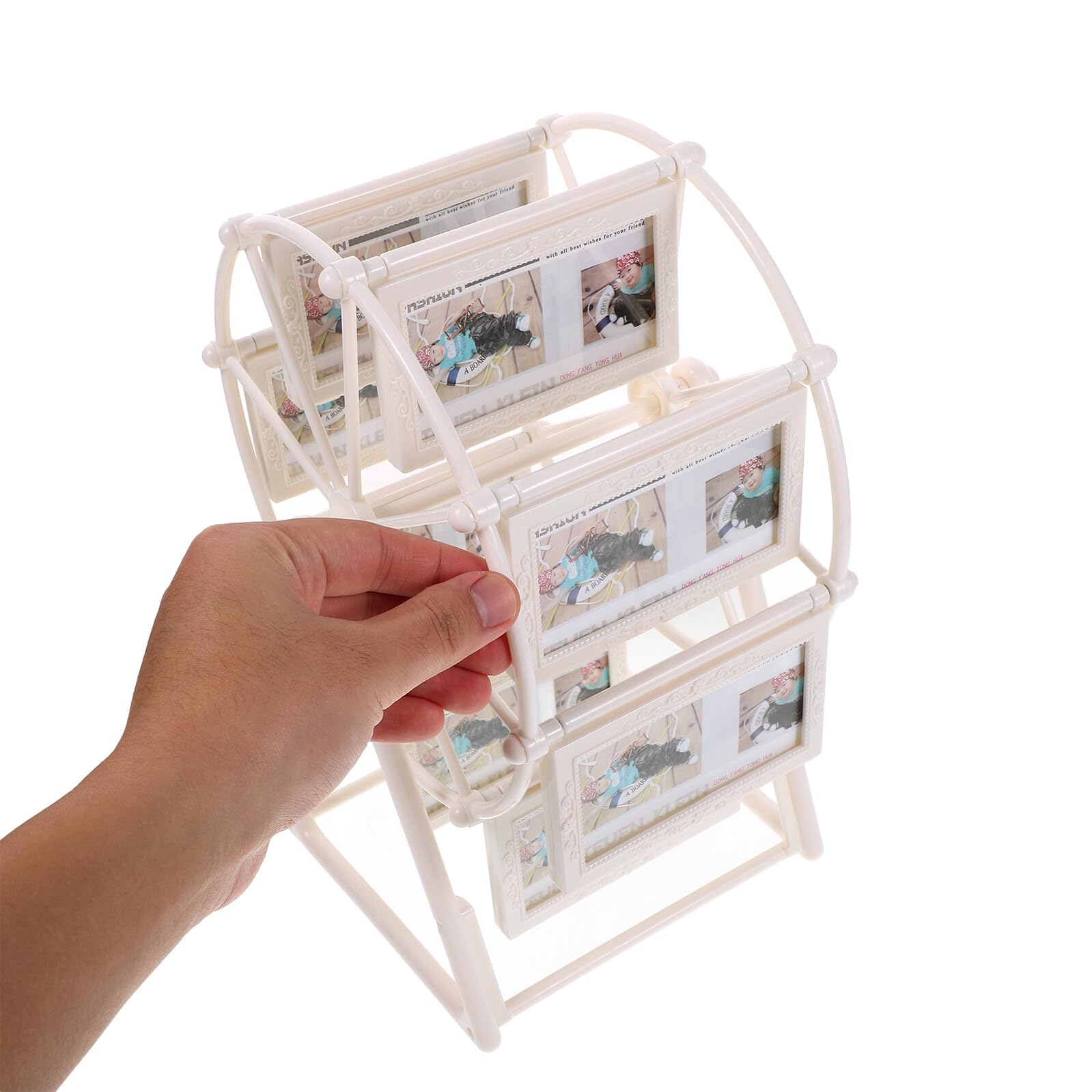 NOLITOY Riesenrad Fotorahmen aus Abs, Drehbar, Weiß, für Fotos | Große Kapazität, Leicht zu Reinigen, Kreative Form, als Tischdeko für Hochzeiten und Weihnachten
