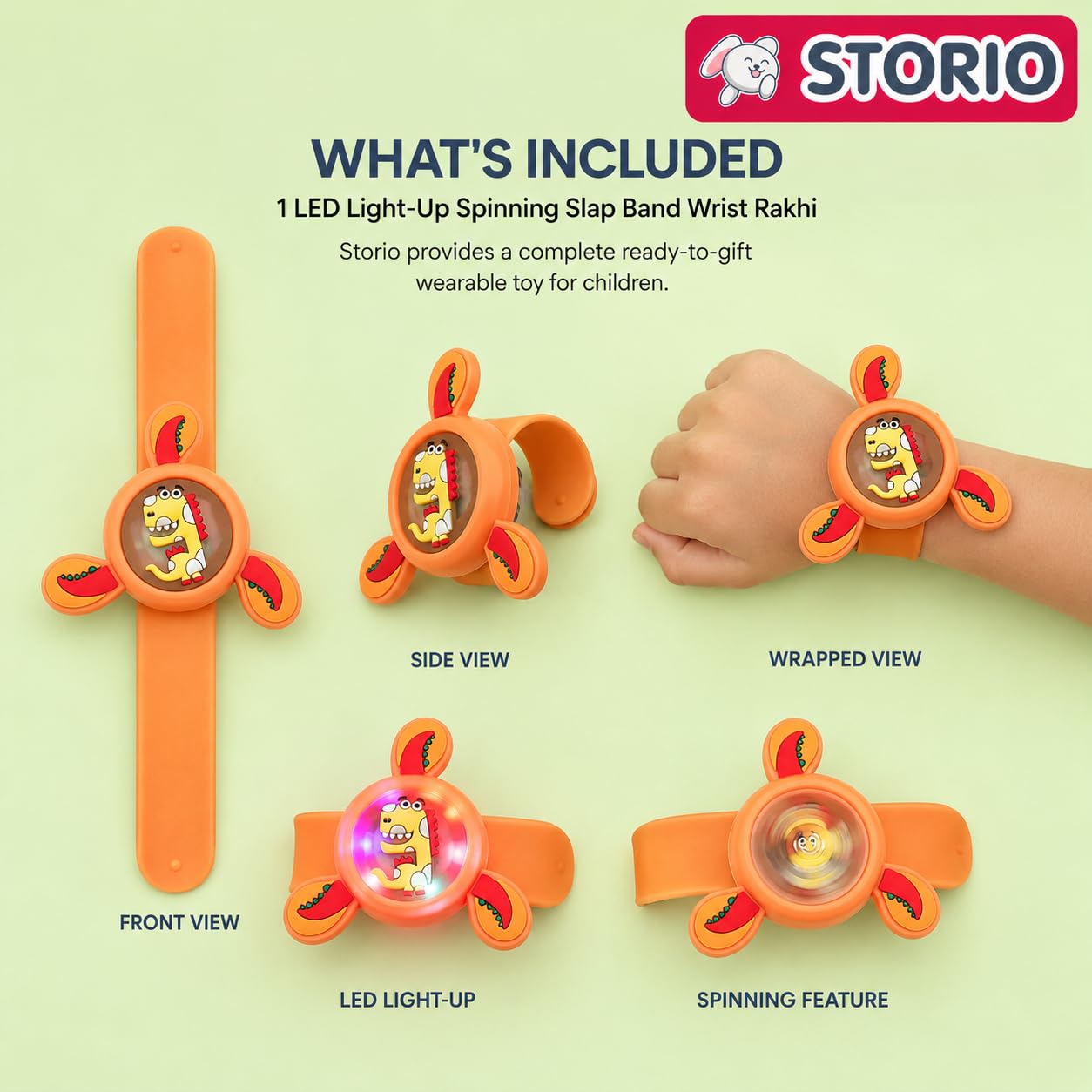 Storio Pack of 1 Rakhi for Brother Kids Wrist Band for Boys and Girls Spinning Slap Band Cute Cartoon Bracelet Wrist Band with LED Light Up, Great Birthday Return Gift Toys for Kids Boys Girls 3