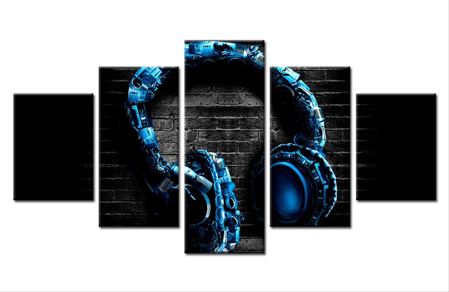 Casque de musique bleu en affiche murale : sublimez votre salon avec cette toile 5 pièces