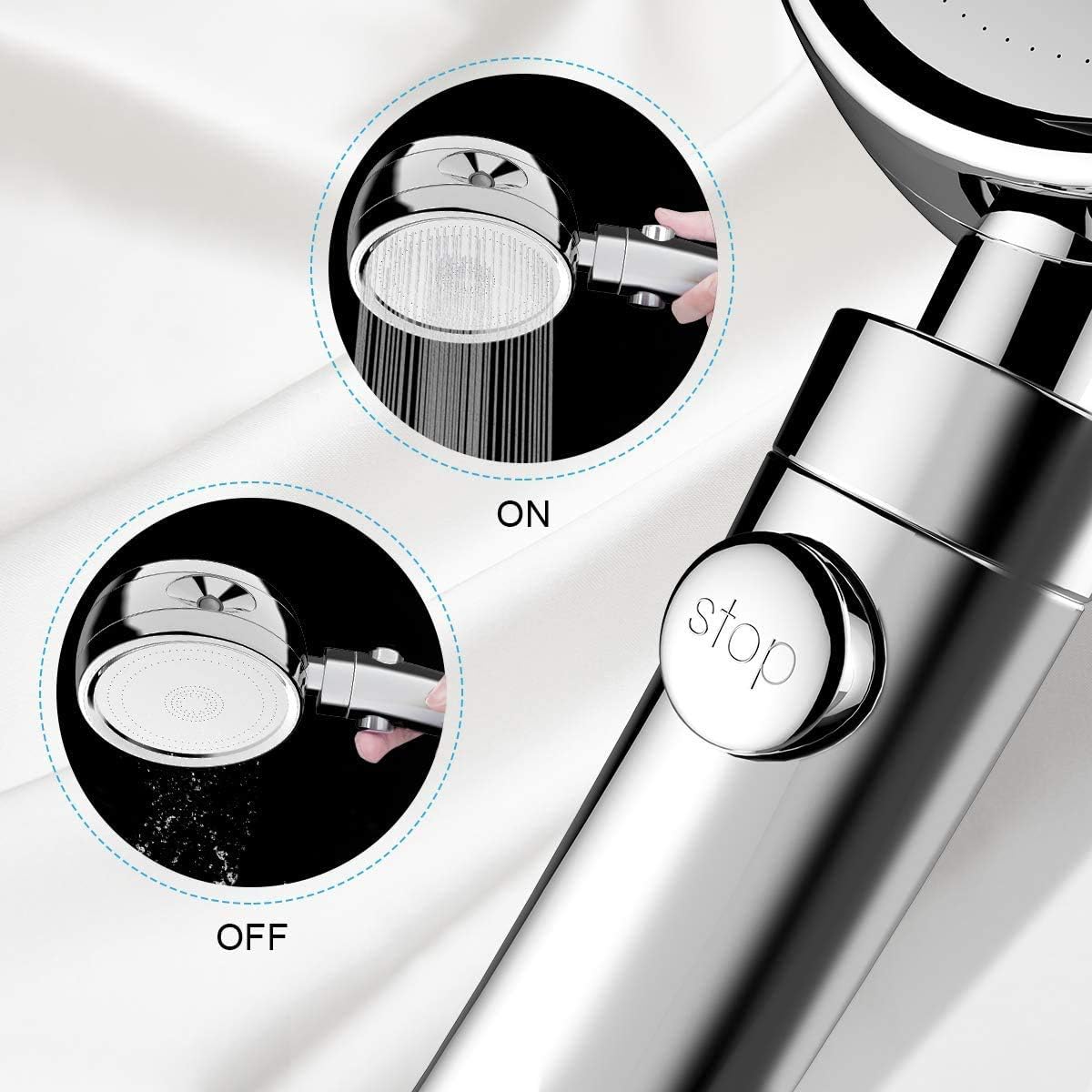 Handheld Shower Head, 5 Spray Types, High-Pressure Handheld High-Pressure, Water-Saving Shower with Stop Button