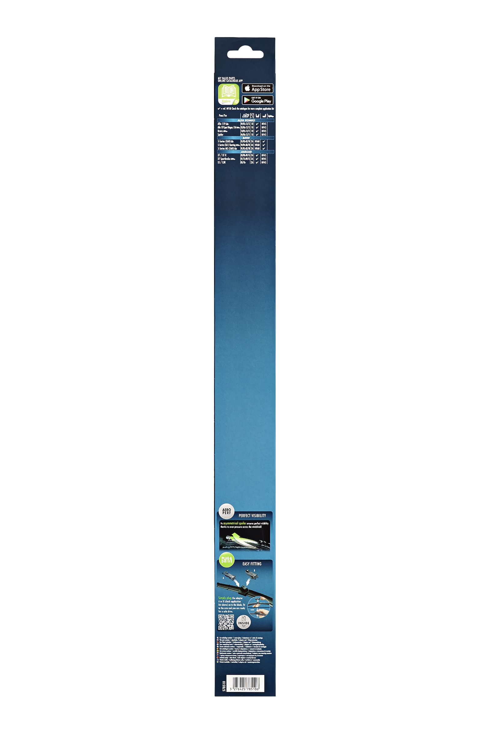 Valeo Hydroconnect Silecek Bmw 5 Serisi E60 (2007-2010), Jaguar XF (2008-2015), Jaguar XJ (2012-2019), Mercedes A Serisi W169 (2004-2012), Nissan Juke (2010-2019) (580 MM) 578510