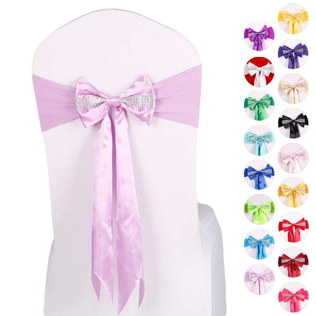 Xiang Ru 10PCS Elastic Chair Covers Sashes Bands Bows with No Need Tie Satin Bowknots for Party Banquet Violet