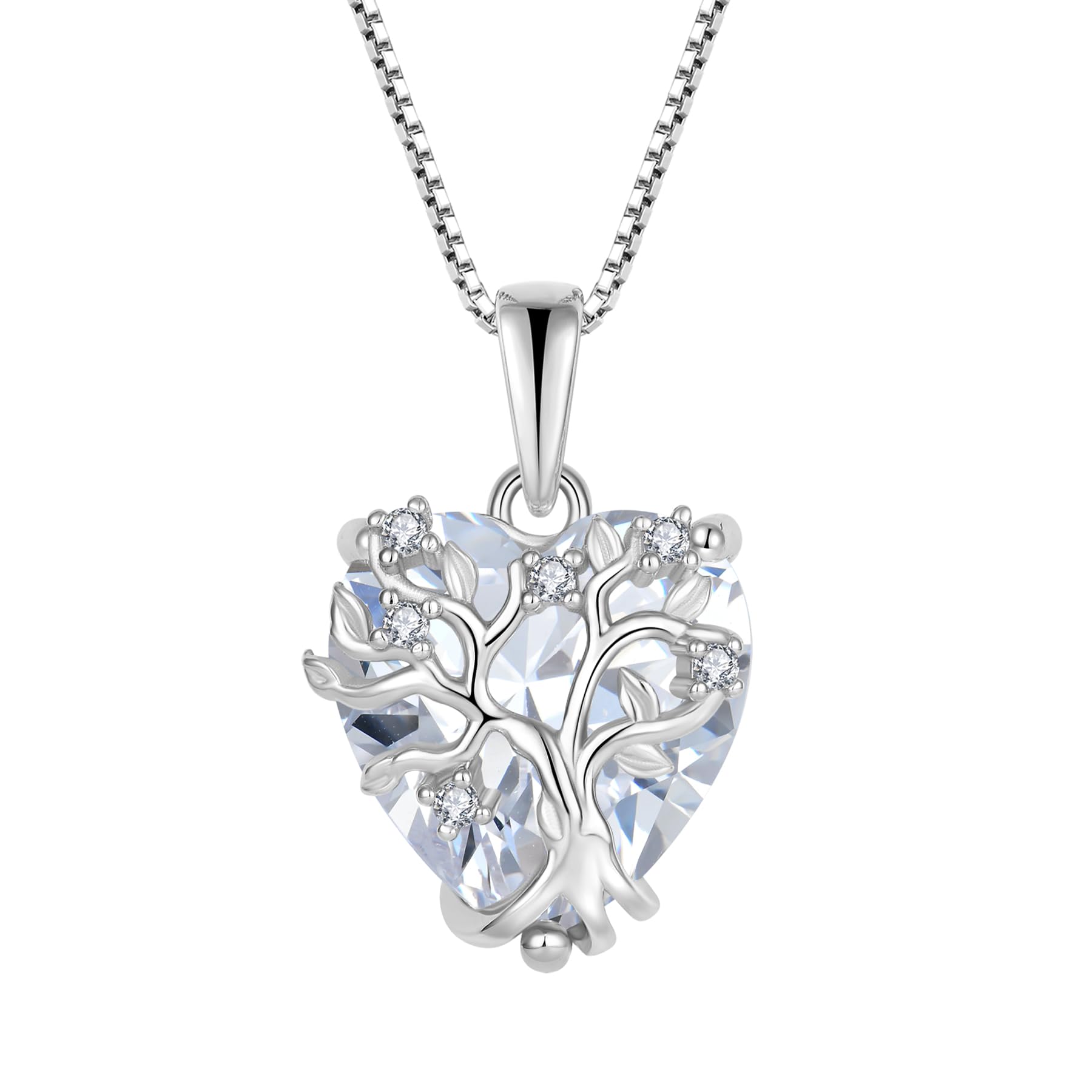 FJ Lebensbaum Kette Damen 925 Sterling Silber Herz Baum des Lebens Halskette Anhänger Geburtsstein Schmuck Geschenke für Frauen