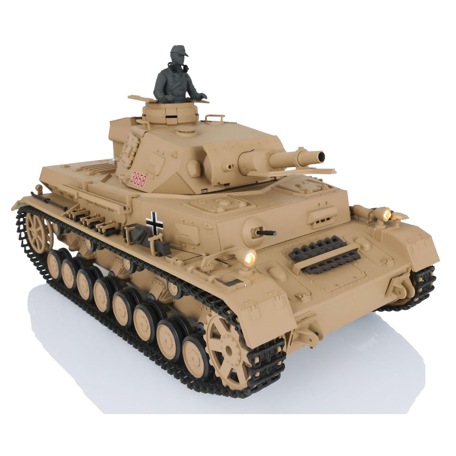 Tanque Heng Long 1/16 Panzer IV RC - Mando a distancia 2,4 G BB Shooting Airsoft Tank modelo 3858-360° rotación torre, generador equipado, vehículo militar de plástico acabado
