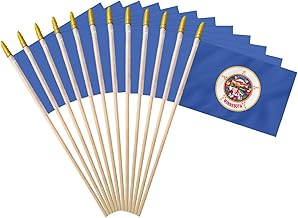 Minnesota State Handheld Stick Flag 4x6 inches 12 Pack Small Mini MN Flag On Speartip Wooden Stick For Patriotic Minnesotans Themed Festival Events Party Decoration
