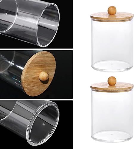 Miniatura 3 de Tbestmax Tarros de baño con soporte Qtip de 10 onzas para hisopos de bolas de algodón, dispensador de almacenamiento, tapa de bambú (paquete de 2)