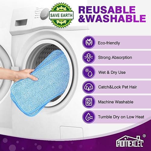 Miniatura 6 de HOMEXCEL Almohadillas reutilizables para trapeador compatibles con Swiffer WetJet (paquete de 8)  Almohadillas de microfibra de 12 pulgadas para