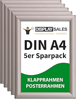 Klapprahmen DIN A4 | 10 Stück | 25 mm Profil | Plakatrahmen in silber | Posterrahmen, Bilderrahmen aufklappbar im Sparpack | Wechselrahmen Budget