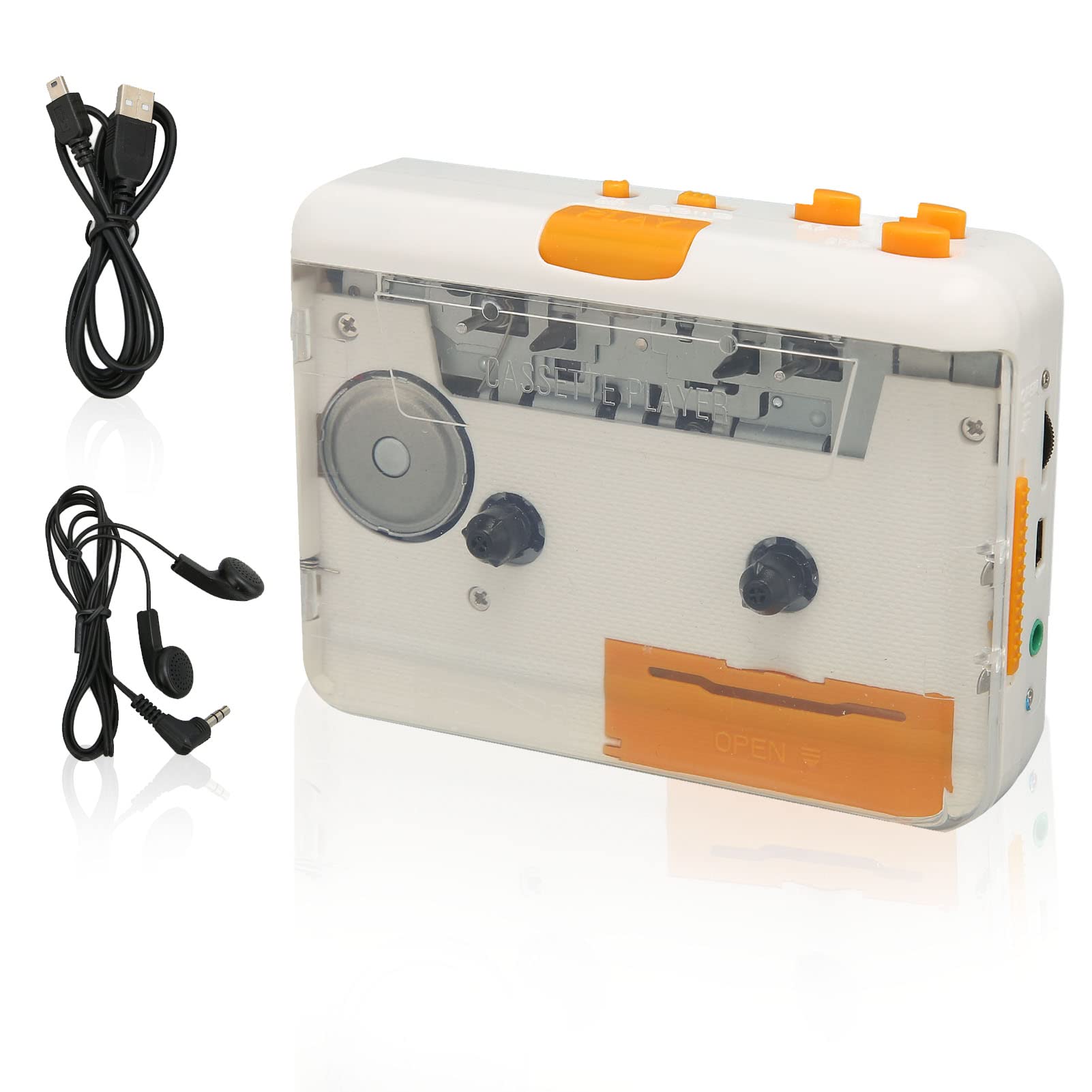 Reproductor de Casete, Convertidor de Casete USB, Compatible con Plug and Play, Reproductor de Cinta de Música MP3 Portátil con Auriculares, Compatible con Portátiles/Ordenadores iOS Pod PC