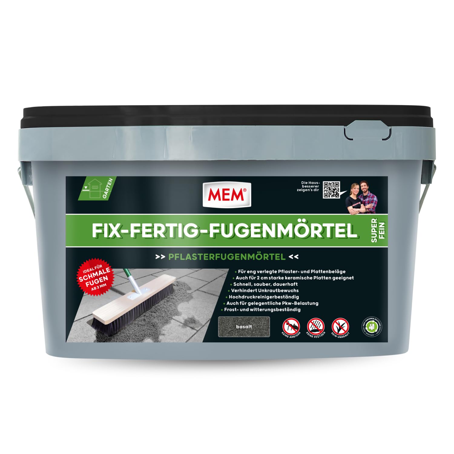 MEM Malta per fughe finite fisse, basalto, 20 kg, pronta all'uso per fughe strette a partire da 3 mm, resistente al gelo e alle intemperie, per pietra naturale, cemento, clinker e ceramica