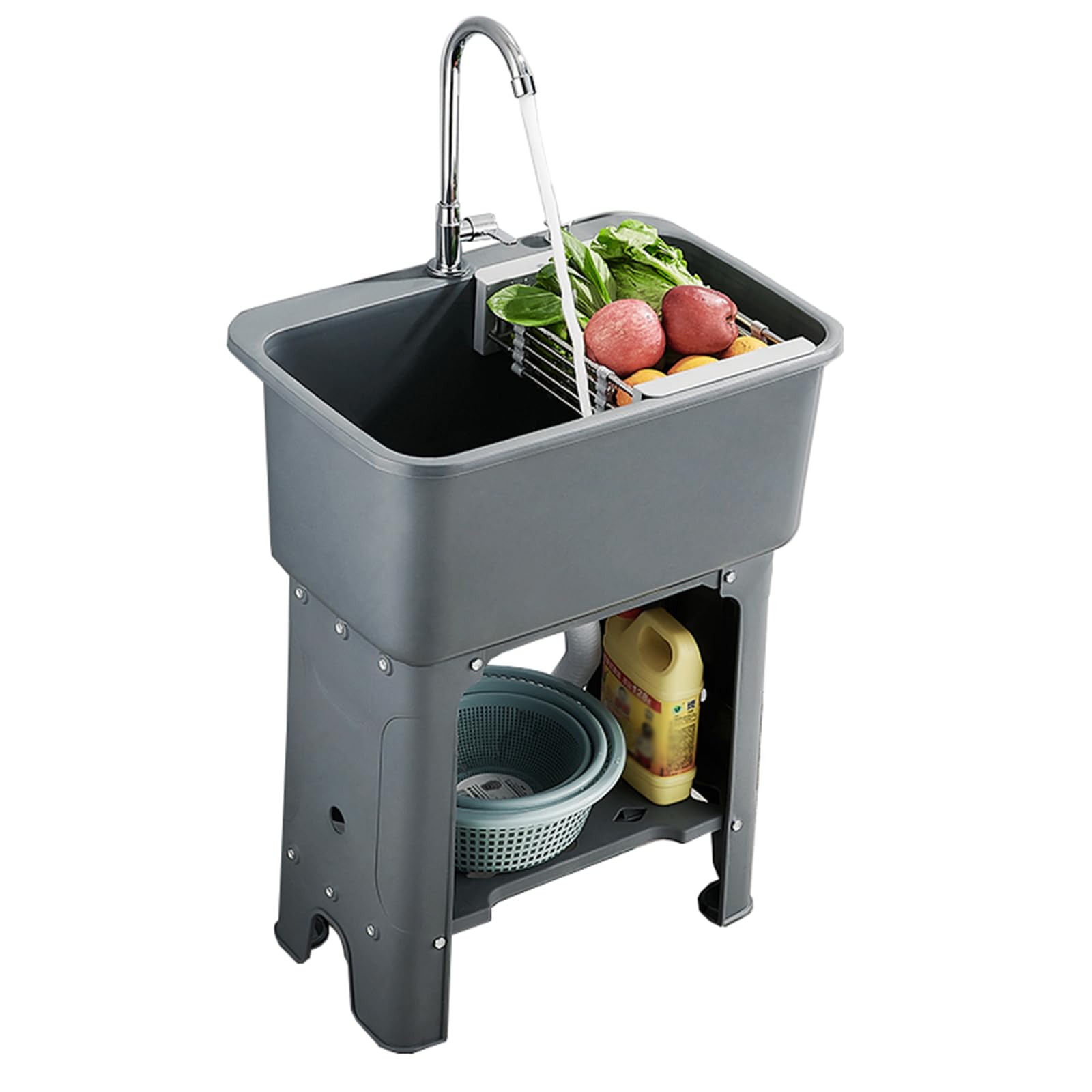 TAXXII Utility Sinks for A Laundry Room,freestanding Plastic Kitchen Sink,Portable Handwashing Station Washing Room, Basement, Room,Garage(60X40cm/23.6X15.7in,Grey)