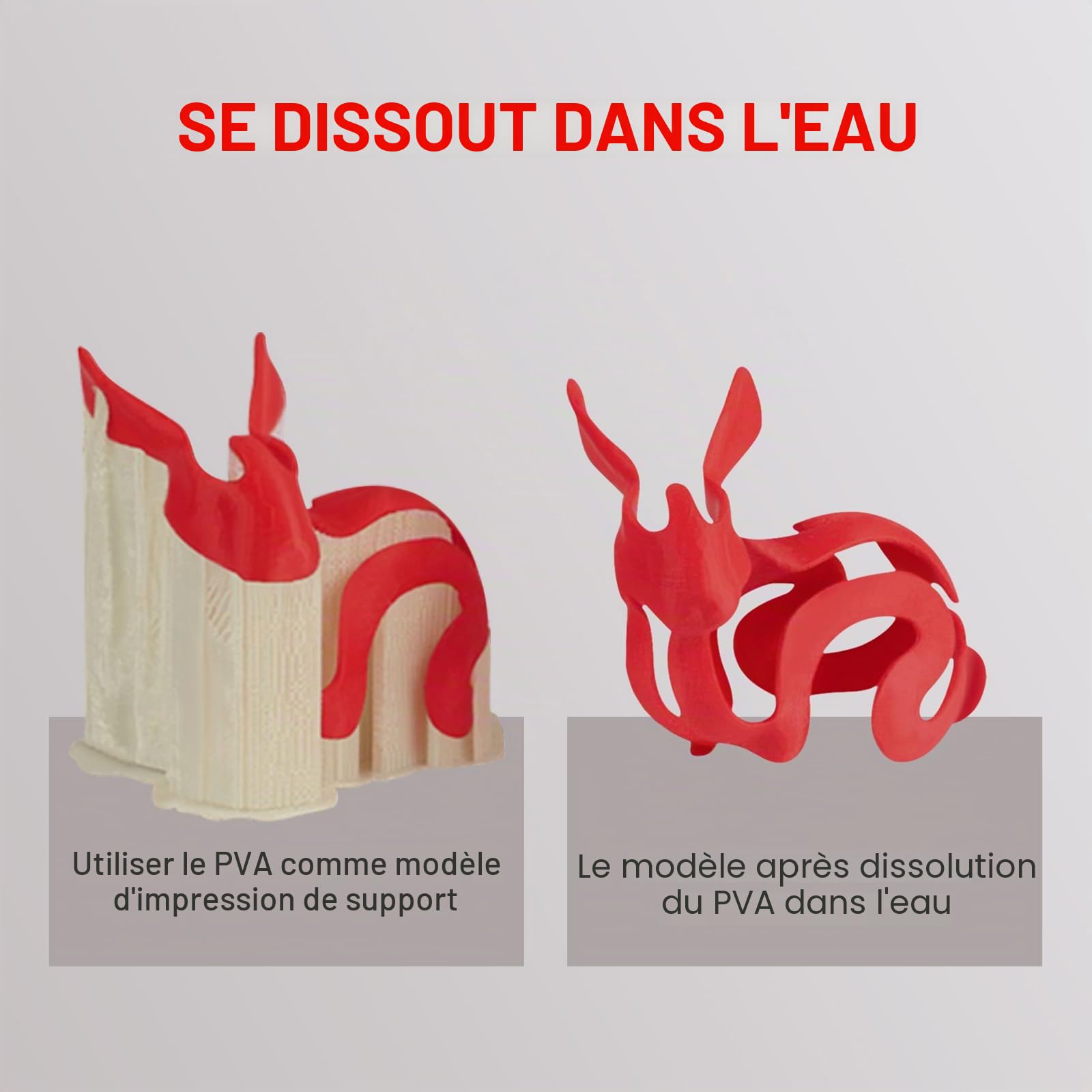 RepRapper Filament PVA 1,75 mm soluble dans l'eau pour imprimante 3D, bobine de 500 g (1,1 lb) couramment utilisée comme matériau de support, Naturelle.