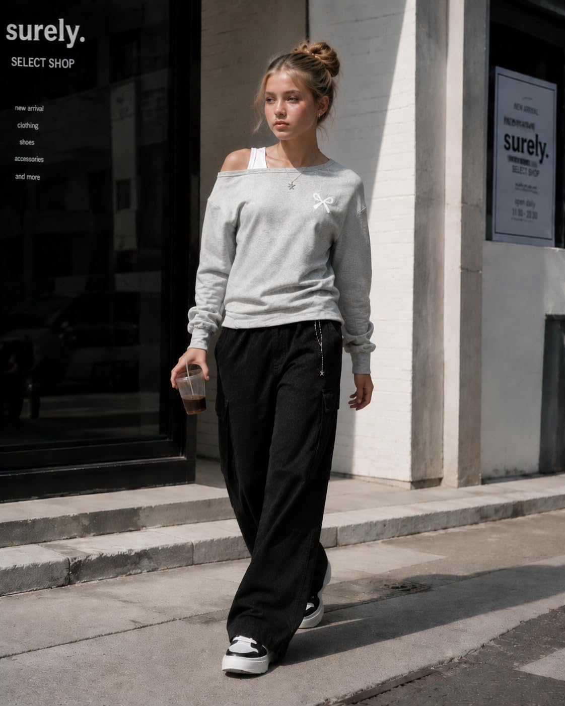 Cakaner Teen Girls Clothes Off Shoulder Sweatshirt and Cargo Pants Set 2 Piece School Outfit Set Size 7-16