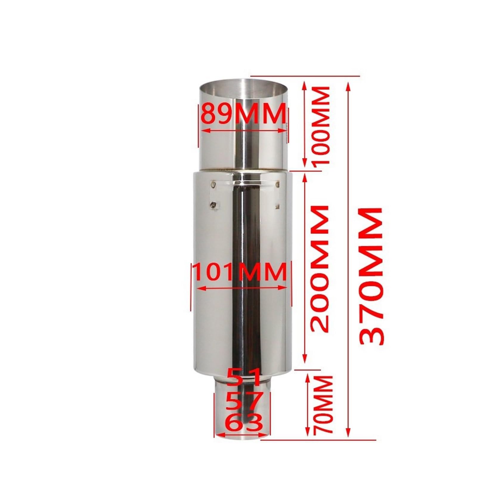 Tłumik Samochodowy Rura wydechowa samochodu ze stali nierdzewnej prosty bęben tłumik rura uniwersalny OD 51 57 63mm wylot 89mm długość 370mm(002-Titanium-63MM)