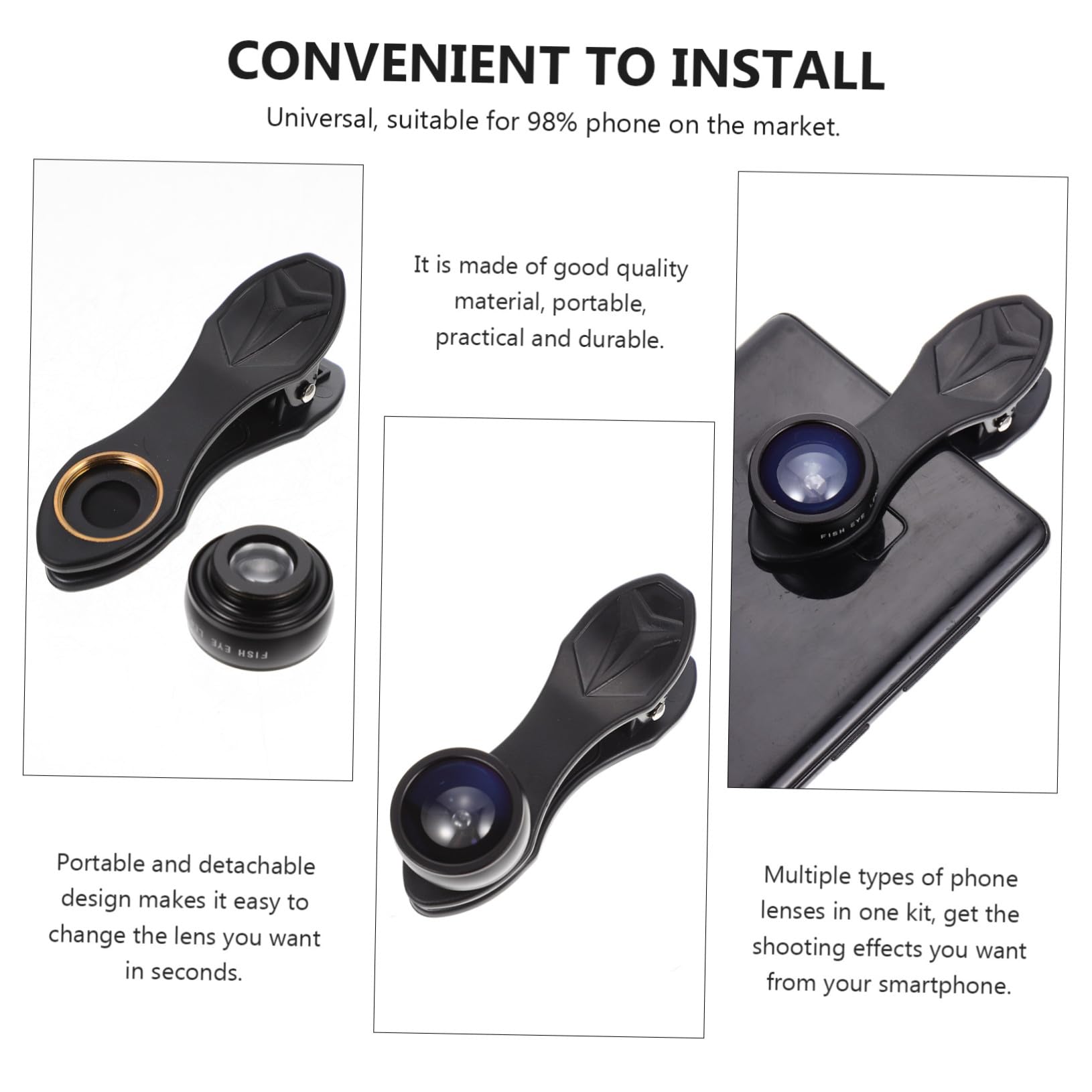 Gatuida Filtros de Cámara Móvil Clip Lentes Profesionales Macro para Disparar Compatible Teléfono Negro