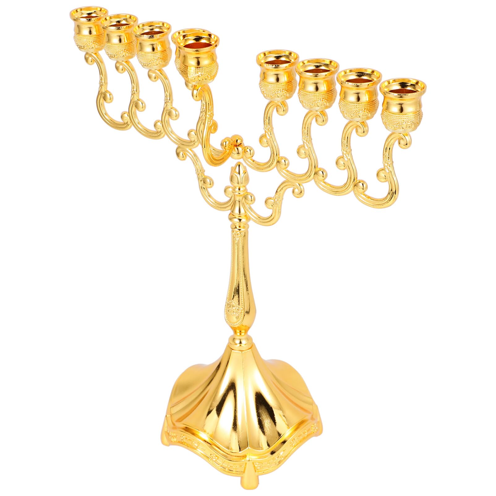 ABOOFAN 9-branch Menorah Candle Holder Israel Jerusalem Temple Jewish Candlestick Holder Centerpiece Taper Candle Stand for Shabbat Tabernacle Hanukkah Decorations Golden
