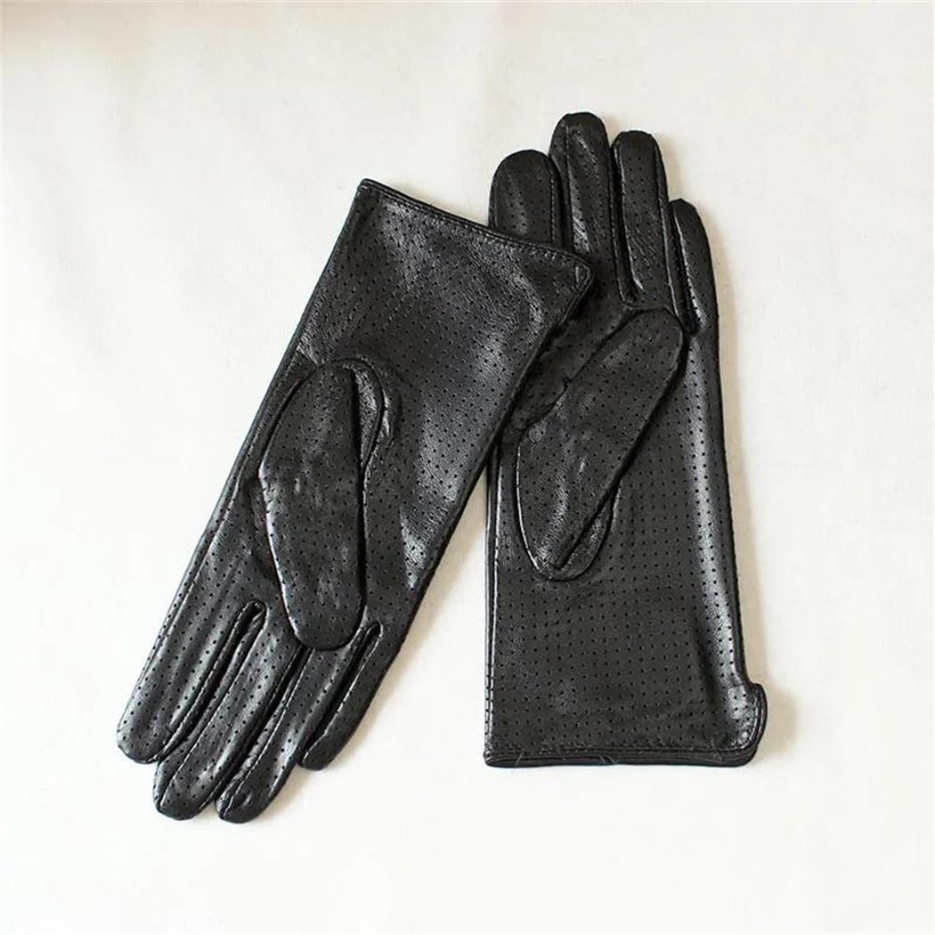 Guantes de conducción de piel de oveja para mujer, con forro de seda fina, para verano, motocicleta, protección solar, guantes antideslizantes