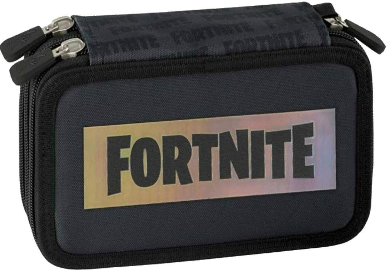 Panini spa Schoolpack Zaino Scuola Compatibile con Fortnite Nero 42x30x15 cm + Astuccio 3 Zip Completo