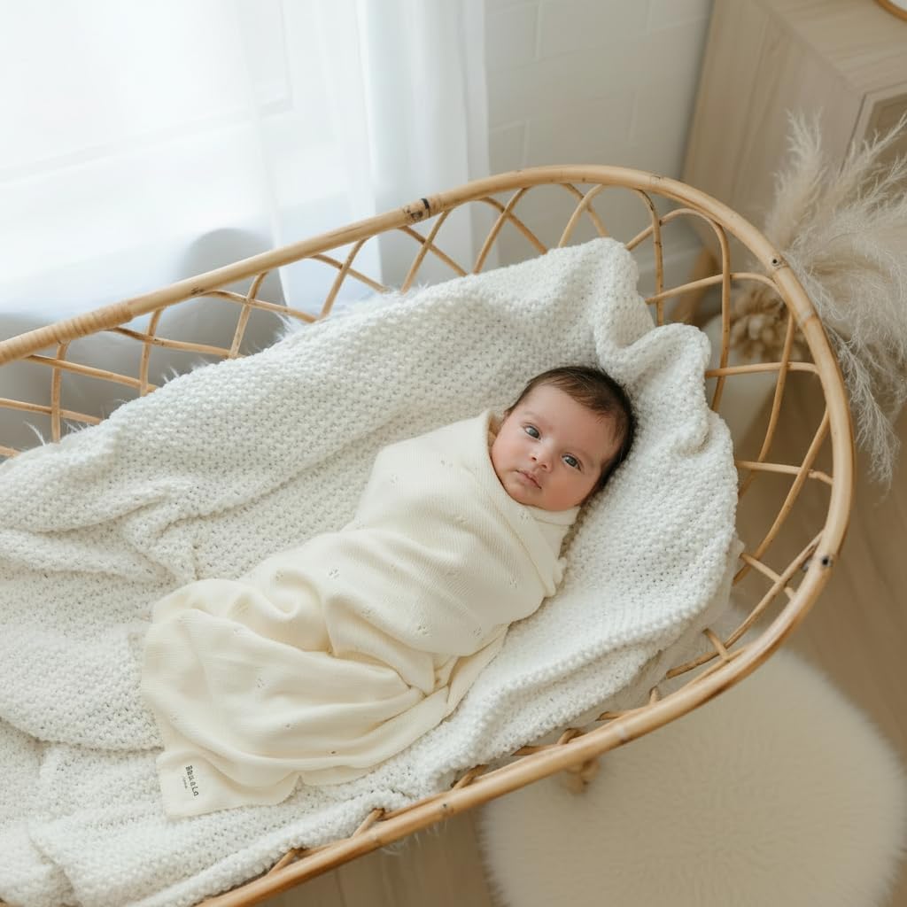 Couverture de Luxe pour Bébé en Pointelle 100% Coton Biologique – D'emmaillotage pour Filles et Garçons – Berceau pour Nouveau-Nés et Nourrissons (Crème de Beurre)