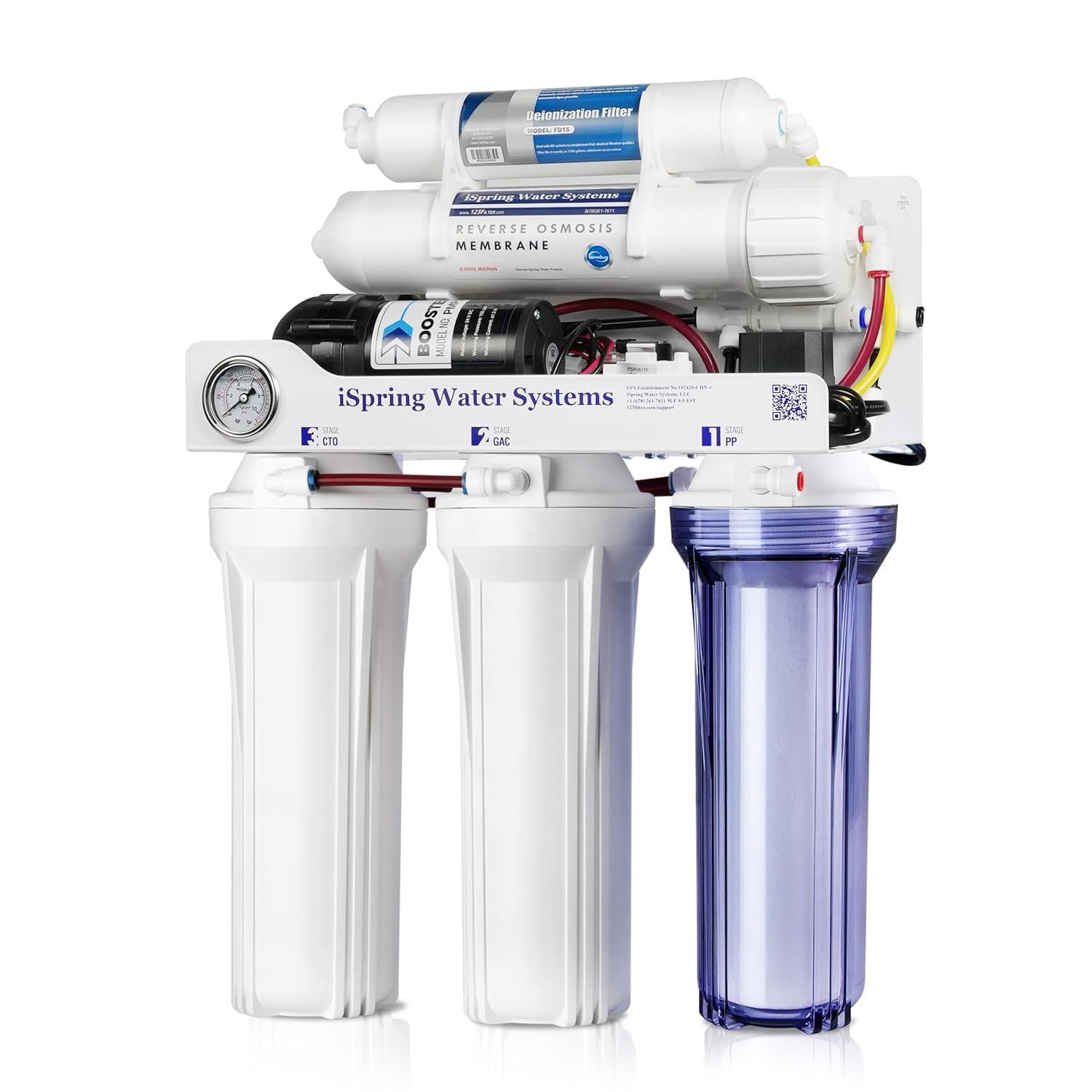 iSpring RCC1DP Ósmosis Inversa Desionización 5 Etapas con Bomba | 150 GPD de Alto Rendimiento, Sistema sin Tanque, Filtro de Agua DI, Para Acuario