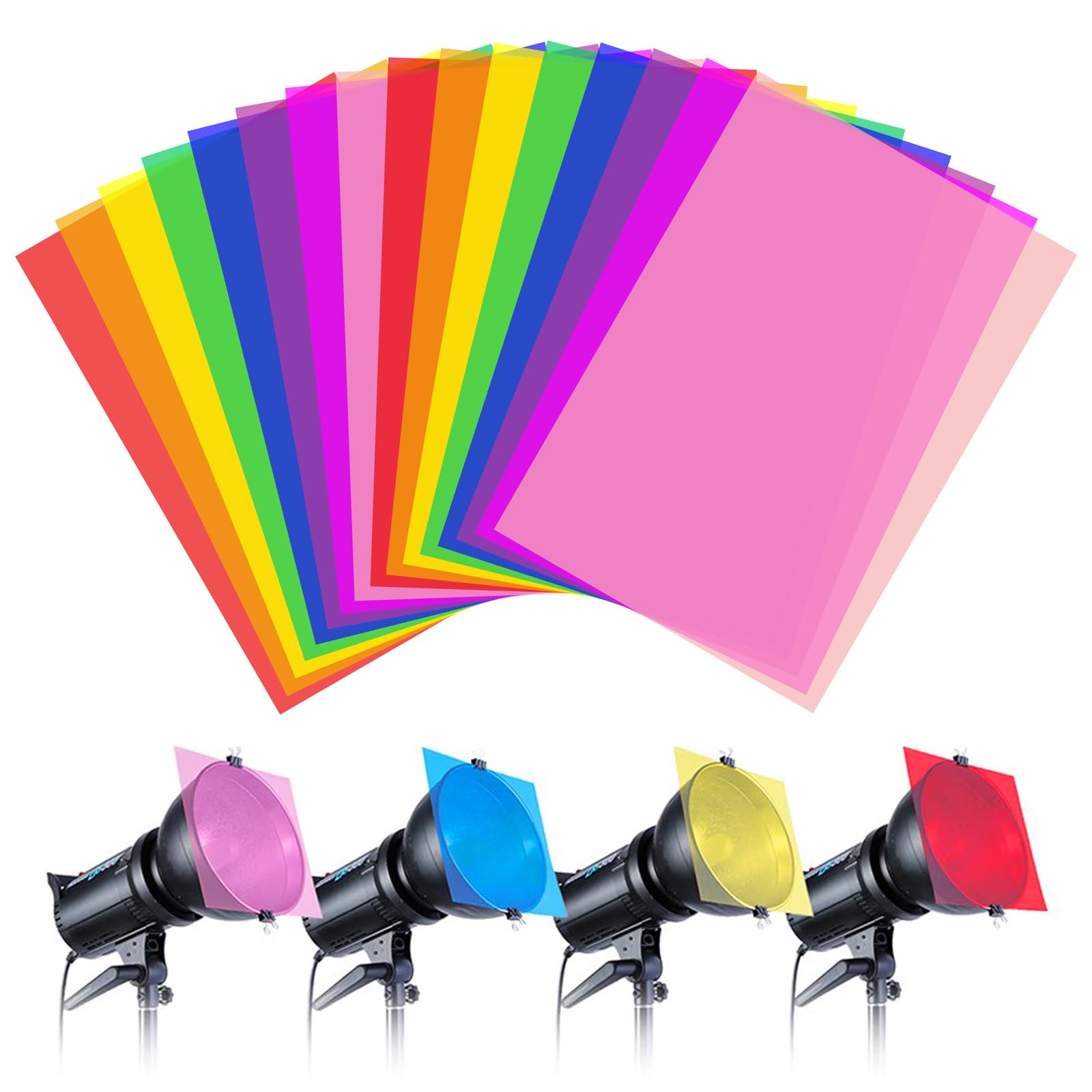 16 Fogli 8 Colori Filtri Colorati Trasparenti, Correzione Gelatine Colorate Per Luci Filtro Colore Filtri Fotografici, 29,5 x 21 cm Gelatine Luci Teatro per Accessori per Studi Fotografici