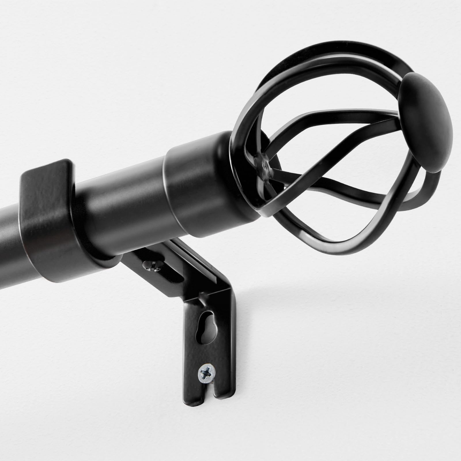 jinchan Black Curtain Rods for Windows 72 to 144 Inch, 1 Inch Diameter Heavy Duty Outdoor Adjustable Extra Long Curtain Rod with Twisted Cage Finials,