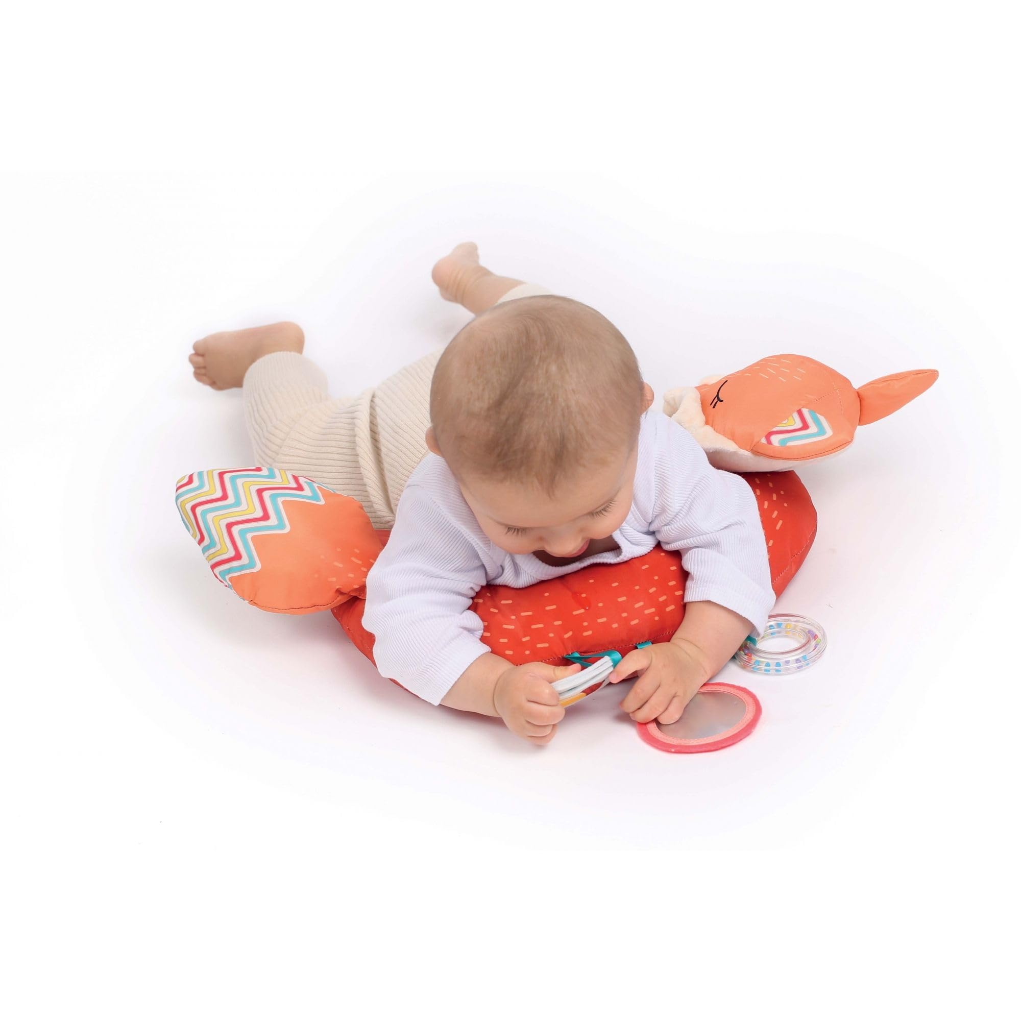 LUDI - Cuscino per attività Volpe - Gioco di risveglio per Bambini - da 3 Mesi - Sviluppa i Sensi, Il Tono e Il rafforzamento Muscolare in Posizione ventrale - 5 attività sensoriali