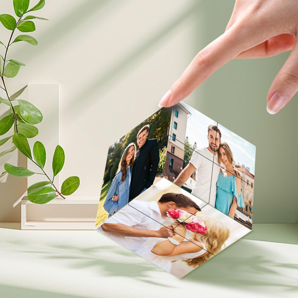 Cube Photo Personnalisé 3D Rotatif – 6 Photos – Cadeau Unique Pour Famille, Anniversaire, Noël, Saint-Valentin
