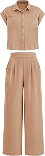 PRETTYGARDEN Womens 2 Piece sets Summer Cap Sleeve Tops Palazzo Pants Dressy Casual Vacation Travel Outfits Tracksuits