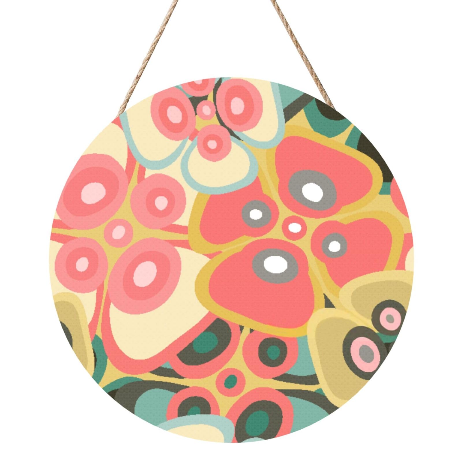 InOmak Bright Delicate Flowers, Round Wood Panel Painting 12 in, Wall Hanging Painting For Home