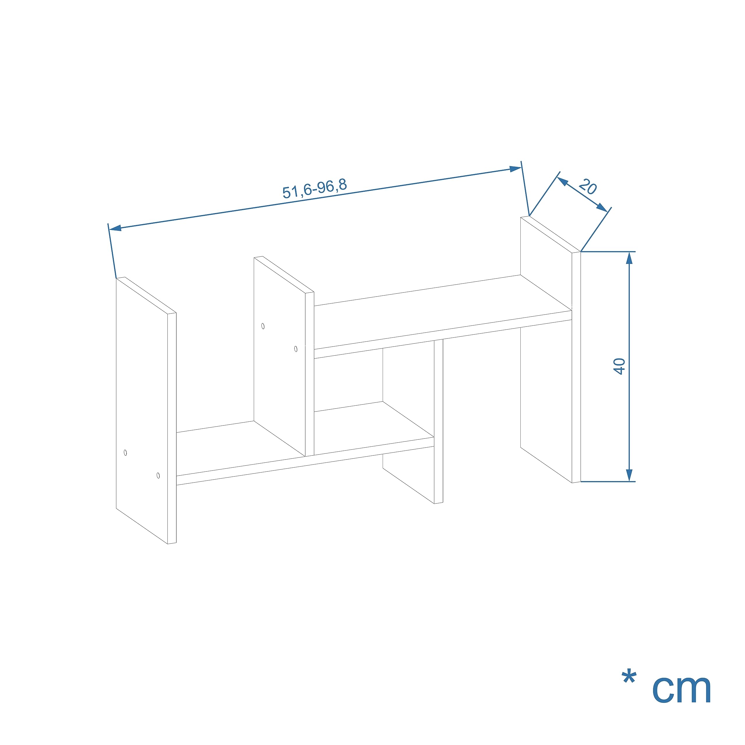 KOMTO Tischregal Schreibtisch Aufsatzregal - Regal Klein, Küchenregal Stehend für Arbeitsplatte, Desktop Bücherregal Sonoma Eiche | Shelf K 51-97 х 20 х 40 cm