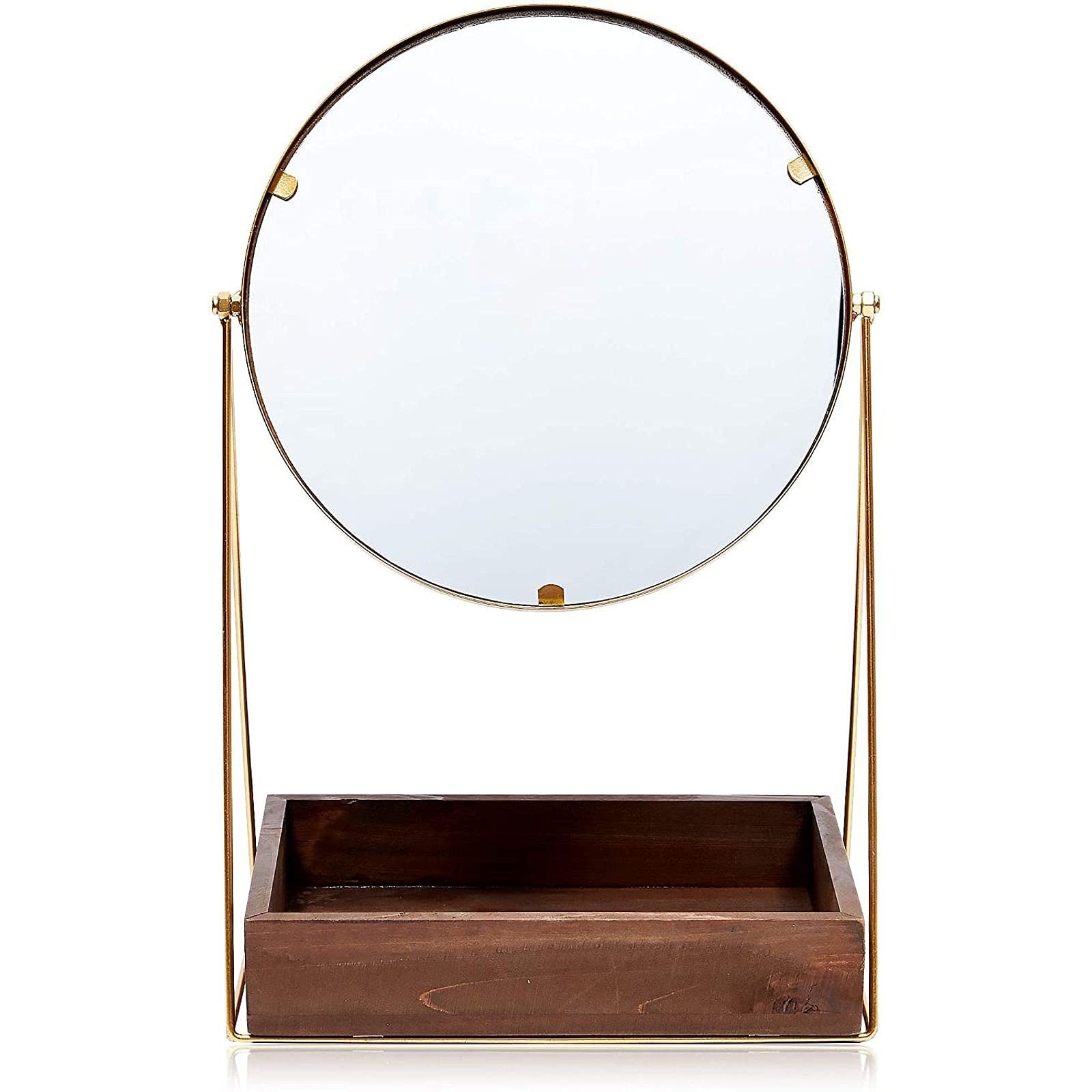 Juvale Vanity Mirror with Stand and Storage Tray for Tabletop (Gold, 10 x 6.75 x 16 in)