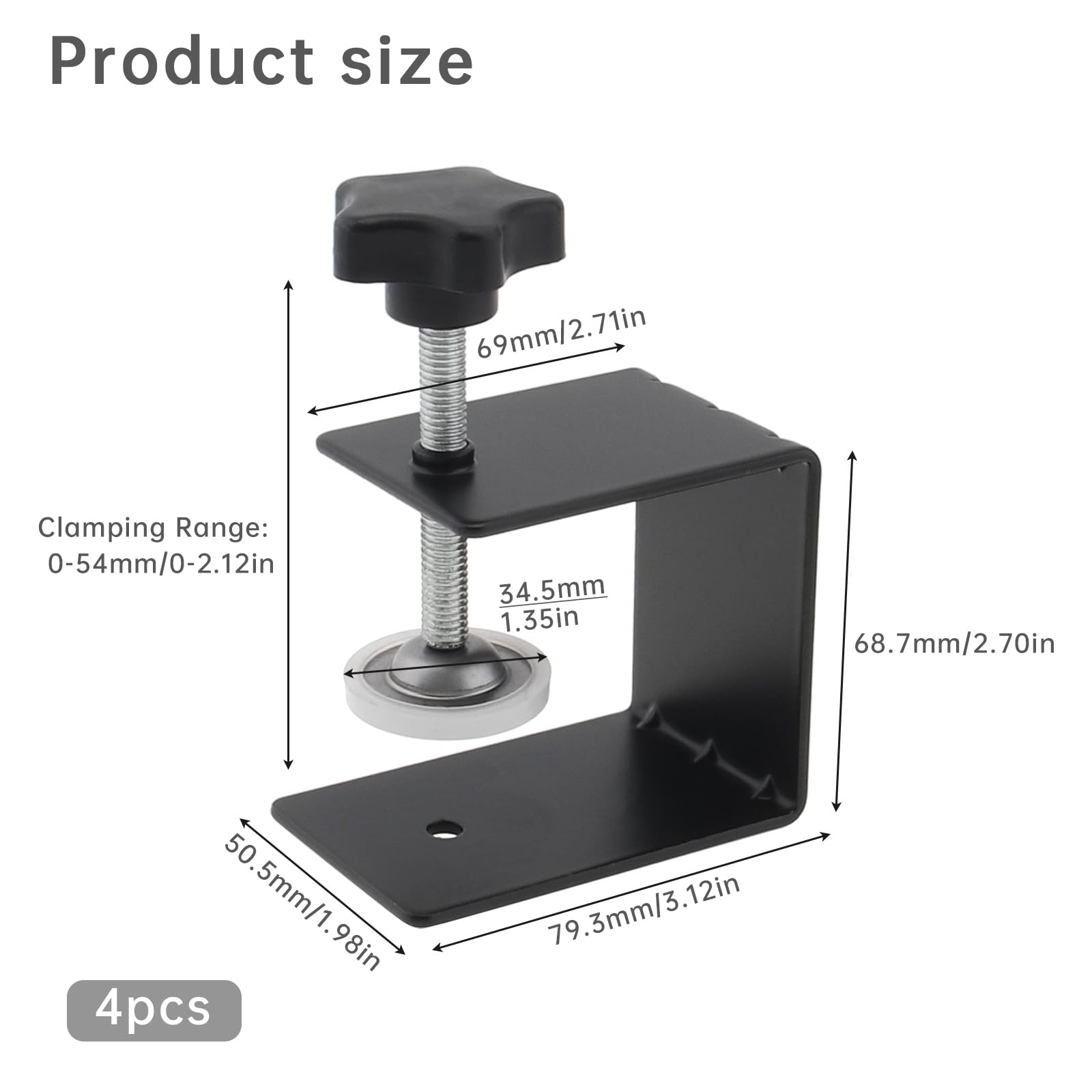 4 Pièces Serre Joint Menuisier en C, 54 mm Réglable Serre Joint Pince C, Acier Inoxydable C Clip de Fixation, Fixation Travail Bois pour Installation Frontale De Tiroir, Soudage, l'Ébénisterie