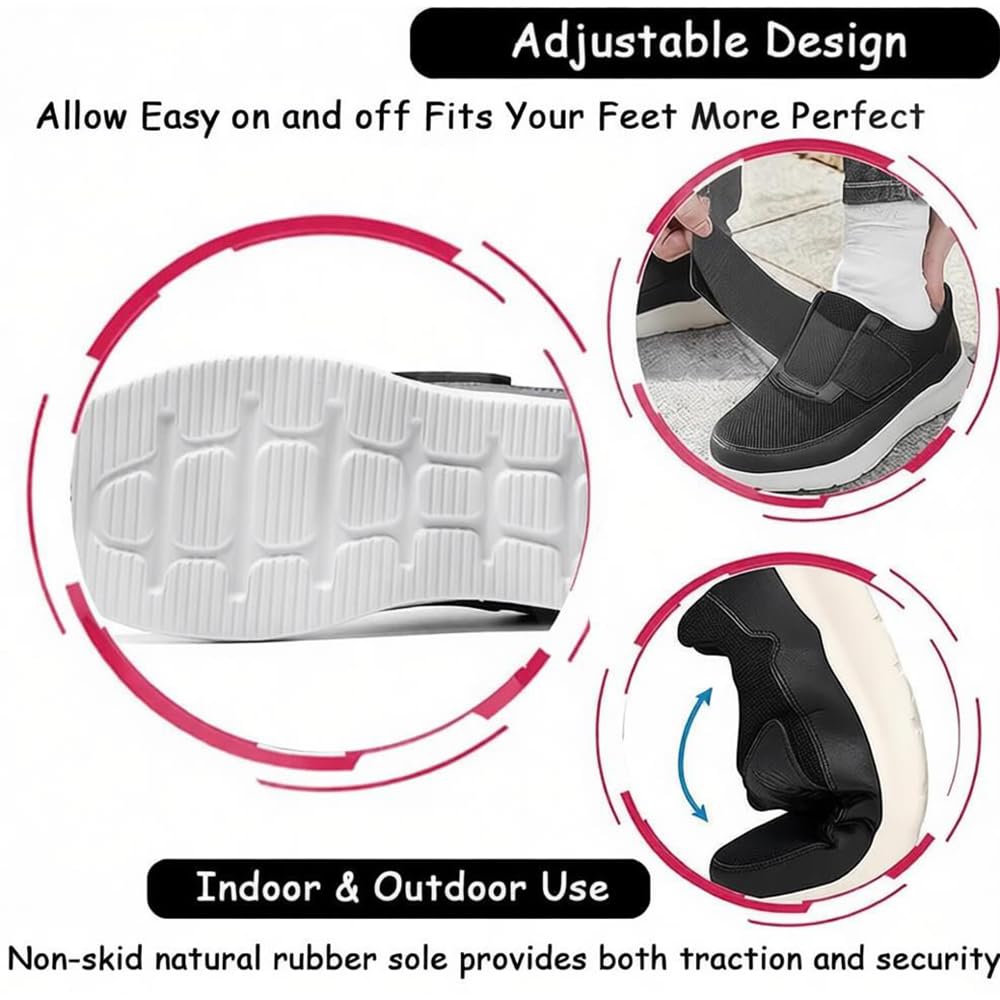 Calzado Ortopédico para Diabéticos Zapatos De Ancho Especial Zapatillas Ajustables para Caminar Calzado Antideslizante Fácil De Poner con Plantilla De Espuma Viscoelástica Zapatillas
