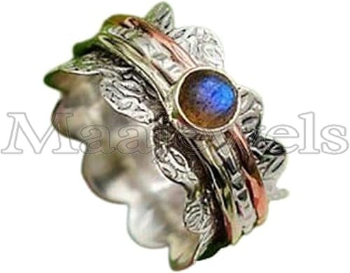Vista 2 de Anillo giratorio bohemio de abeja de miel con piedra, plata 925 hecha a mano para meditación, joyería de declaración de ansiedad