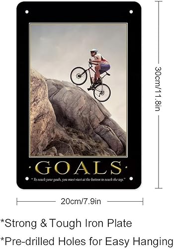 Miniatura 2 de Letrero de metal motivacional de metas  Arte de pared de bicicleta de montaña y carretera, póster inspirador para decoración de oficina, hogar,
