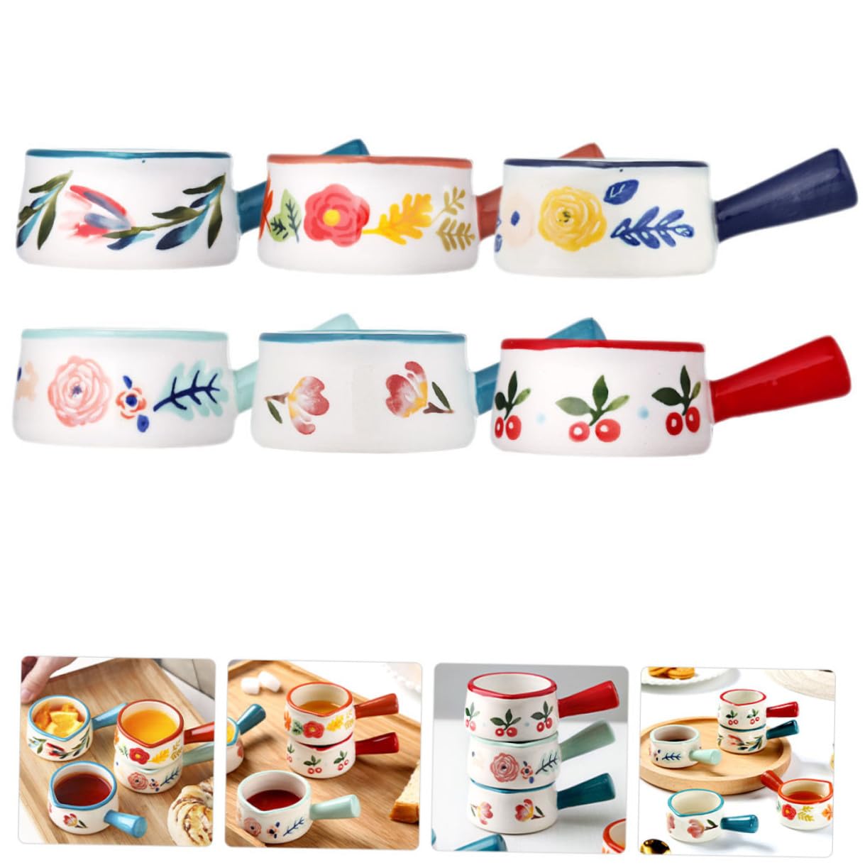TEHAUX 6 piezas Jarras de Cerámica para Leche y Salsa Mango Pequeñas Jarras para Café y Cocina Suministros de Cocina para Espumar Leche y Servir Crema
