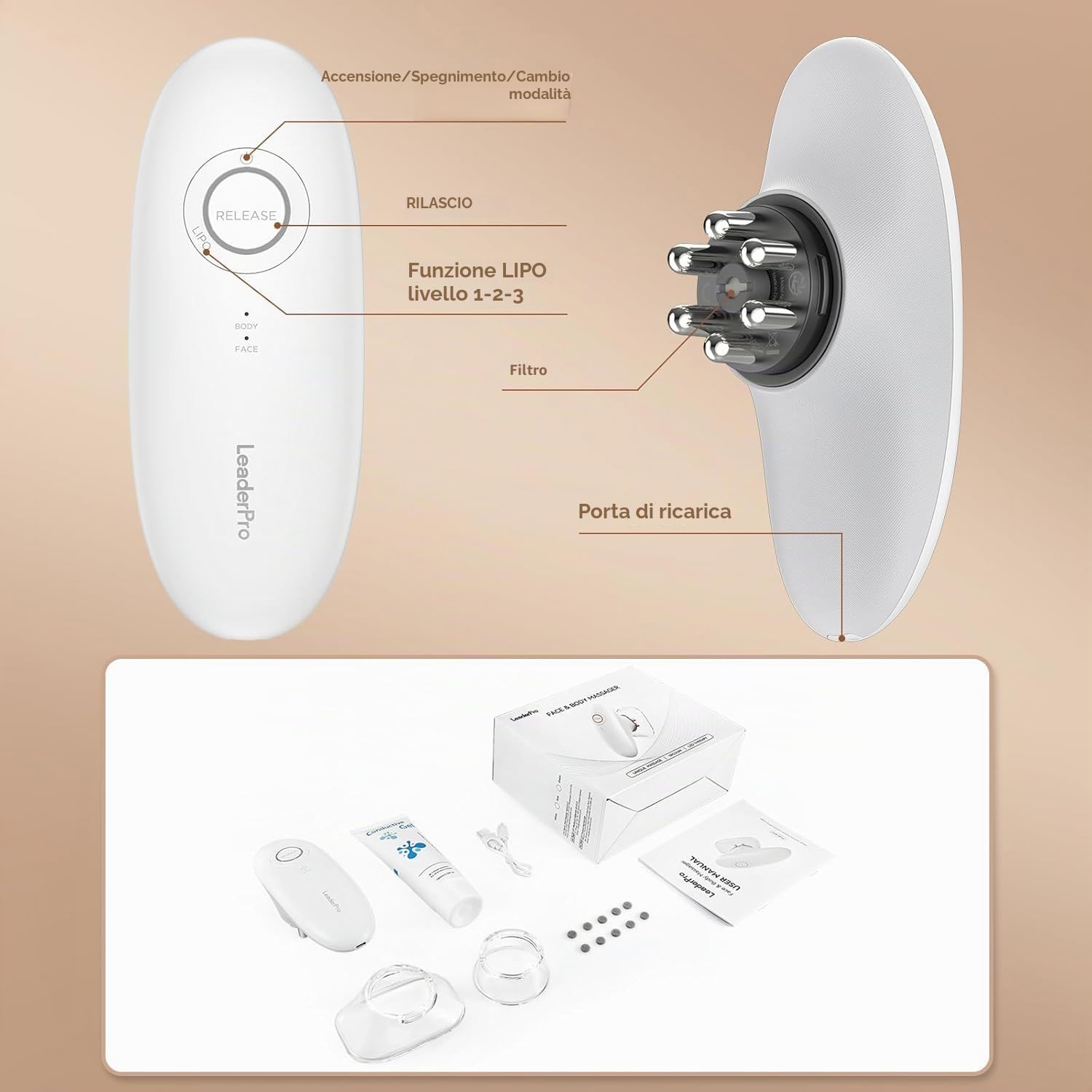 Massaggiatore Anticellulite Elettrico Professionale, con Massaggio a Ventosa, EMS e Luce Rossa, 3 Livelli Regolabili, 2 Coppette, per Corpo e Viso, Effetto Lifting, Rassodante e Circolazione, Bianco