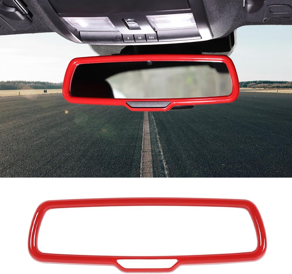 Car Rear View Mirror Protector Cover Inner Rearview Mirror Trim Frame for Dodge Challenger 2015-2025/Charger 2010-2025/Ram 2010-2017/Durango 2011-2025 Car Interior Accessories (Red)