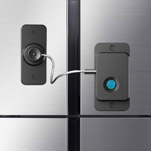 Fingerprint Fridge Lock, Refrigerator Lock with Fingerprint, for Fridge, Cabinet Locks, Drawers, Dishwasher, Toilet and Cabinet Locks Baby Proofing, 3M Adhesive No Drilling (Black)