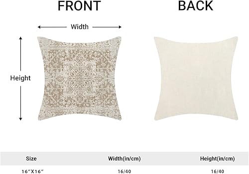 Miniatura 4 de Juego de 3 fundas de almohada bohemias de 16 x 16 pulgadas, fundas de cojín con patrón de alfombra, diseño étnico marrón, beige, blanco, para