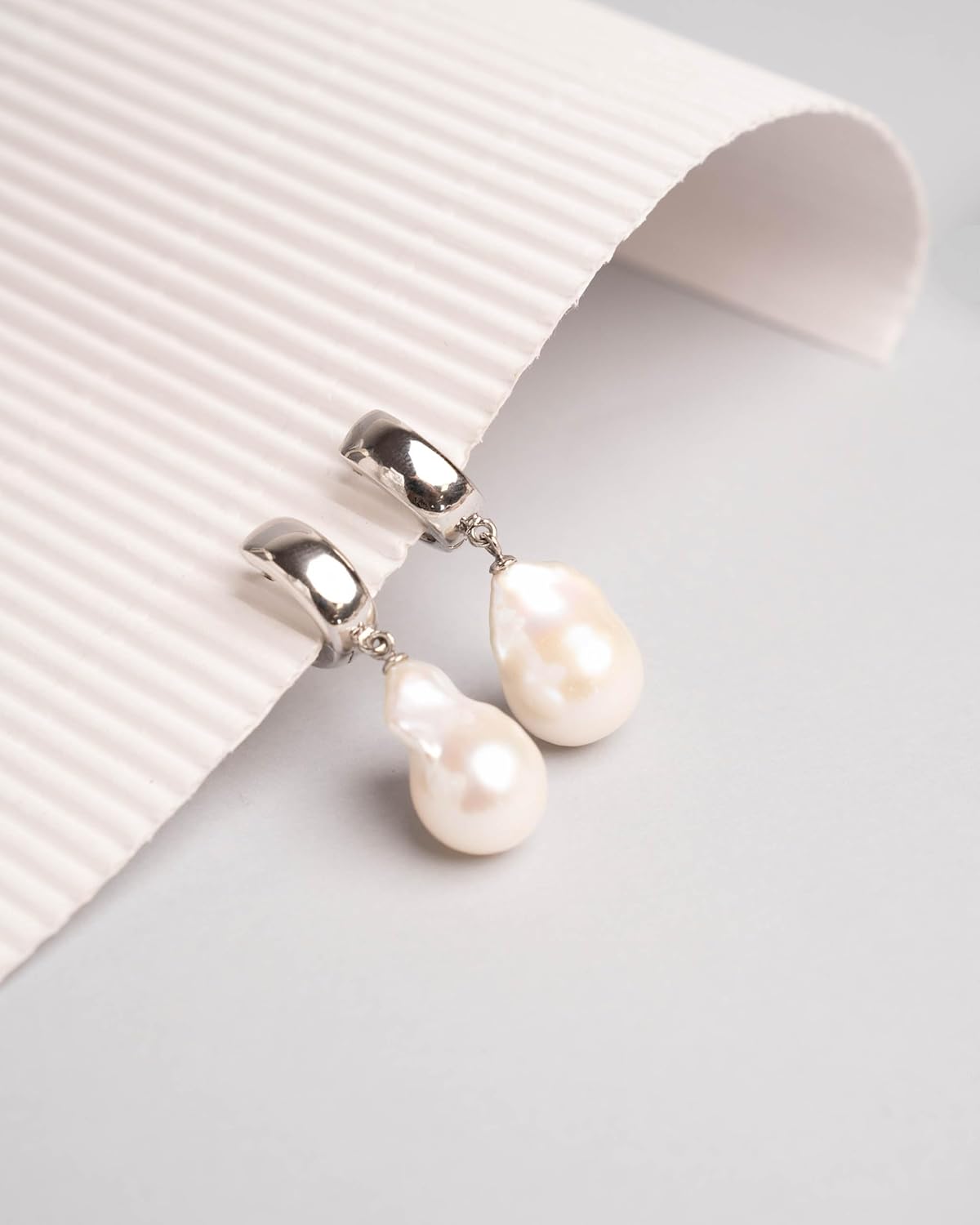 Women's Fresh Water Pearl Earrings with Baroque or Keshi Large XL White Pearls more than 14 mm by SECRET & YOU - Sterling Silver 925 plated in 18k Gold or Rhodium